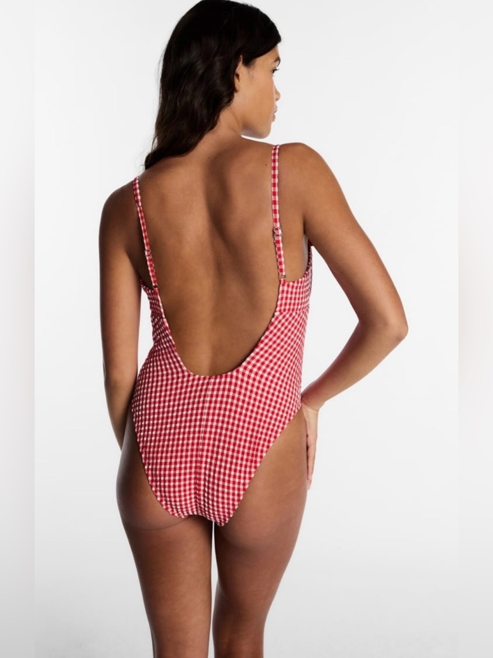 Lee Red and White Gingham Women's One-Piece Swimsuit Size XS 0-2 - Picture 3 of 12